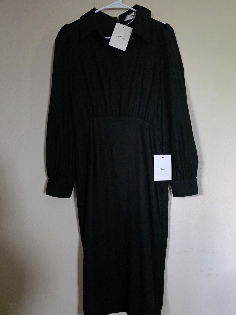 bohme Black Long Sleeve Midi Shirt Dress